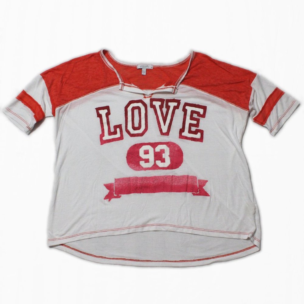 dELia*s Cropped Baseball Tee Large